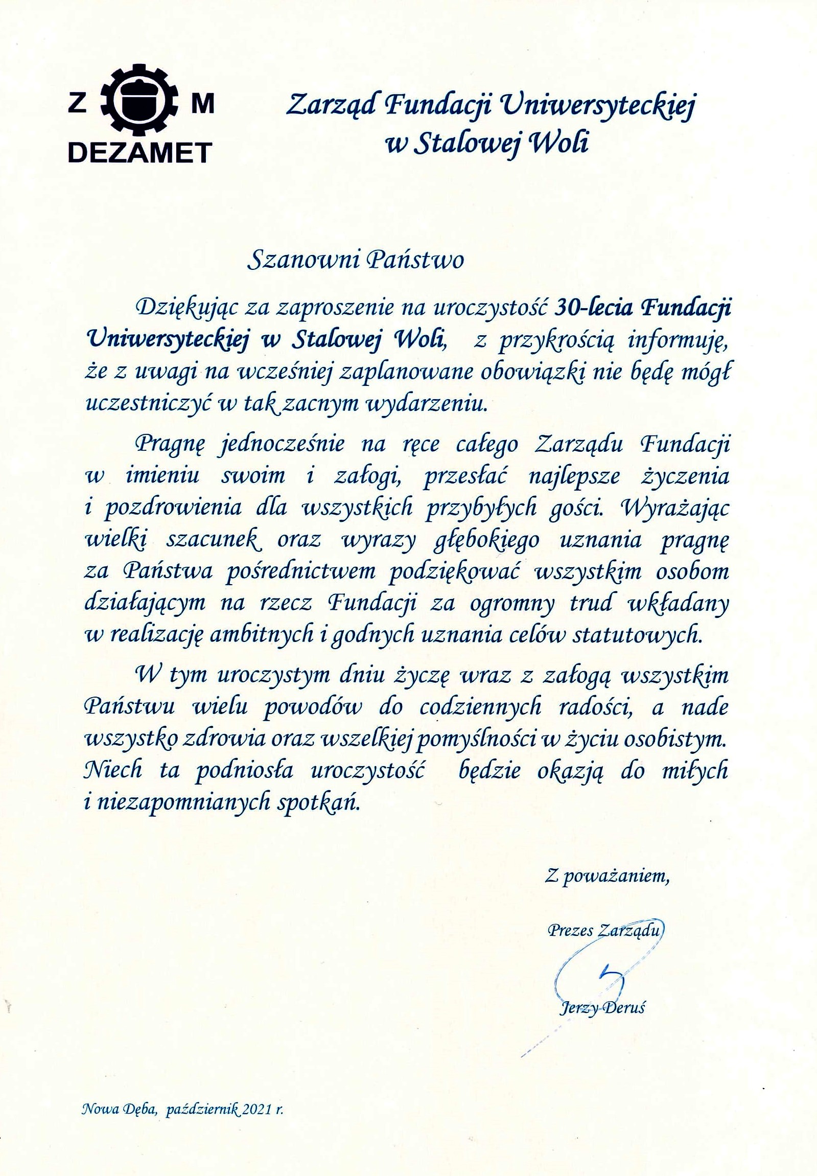 Dezamet gratulacje