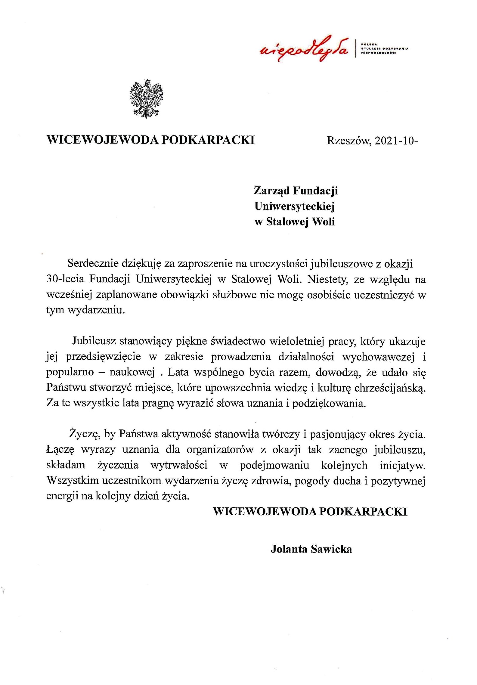 Wicewojewoda Podkarpacki gratulacje 