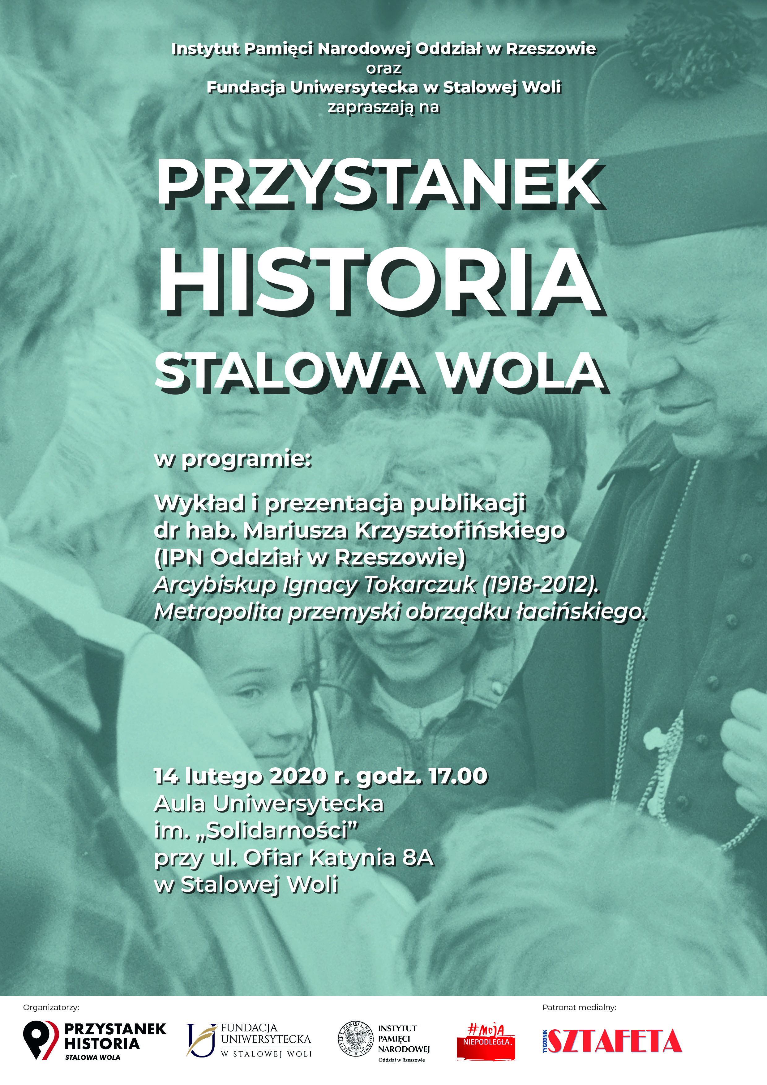 Plakat A2 Przystanek Stalowa Wola Tokarczuk 14 02 2020 lutego w2 plus Sztafeta
