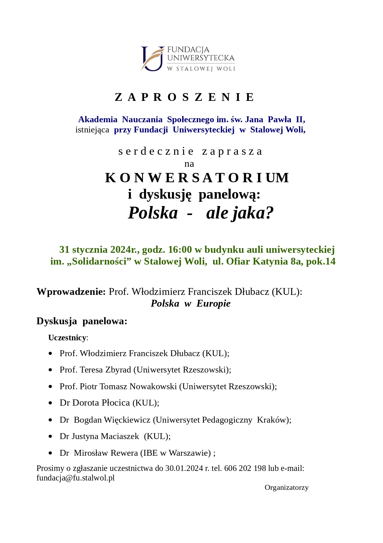 ZAPROSZENIE NA KONWERSATORIUM STYCZE